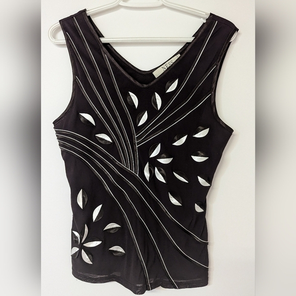 1990s fitted tank with leaf pedal and ribbon applique size L - Picture 1 of 5